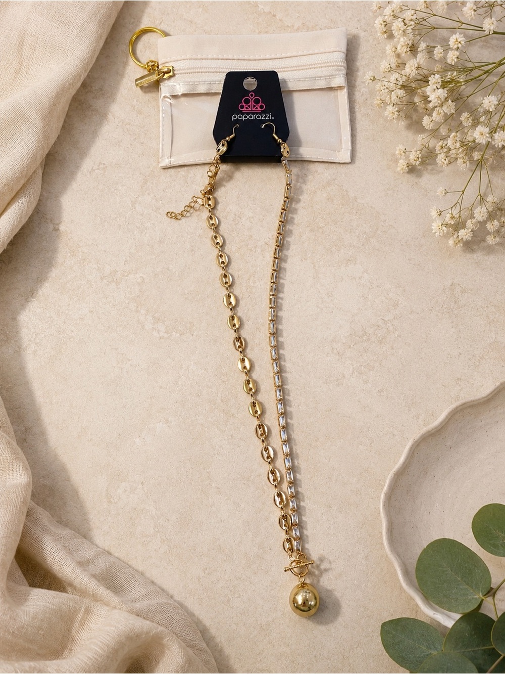 Paparazzi Gold Dual-Chain Pendant Necklace with Polished Ball